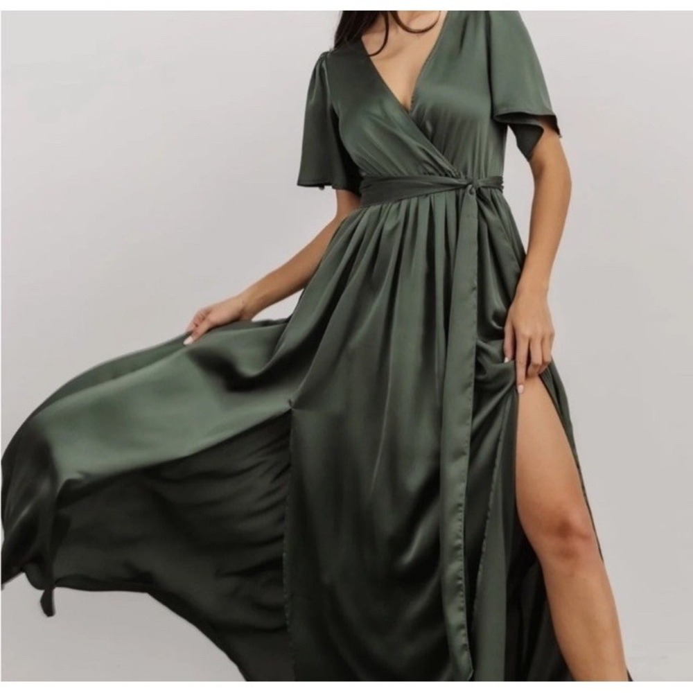 Balticbørn Green Vara Satin Maxi Wrap Dress Large Wedding Party